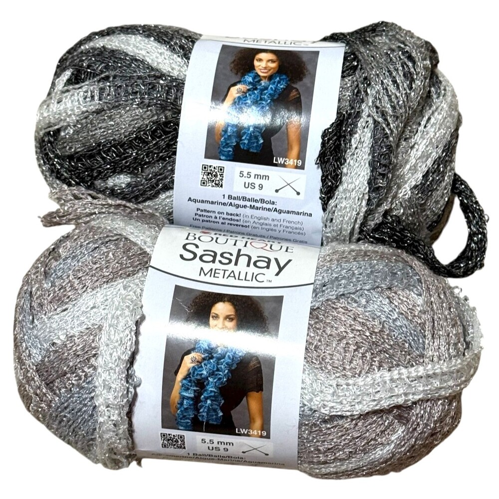 Red Heart Boutique Sashay Metallic Ruffle Skein Sparkle Aquamarine Diamonds Opal